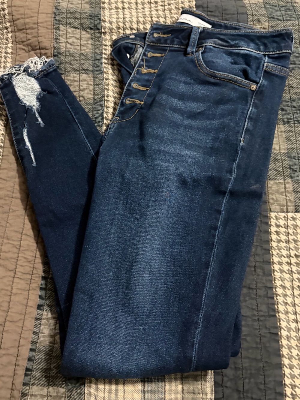 Kancan Dark Indigo Button-Fly Skinny Jeans